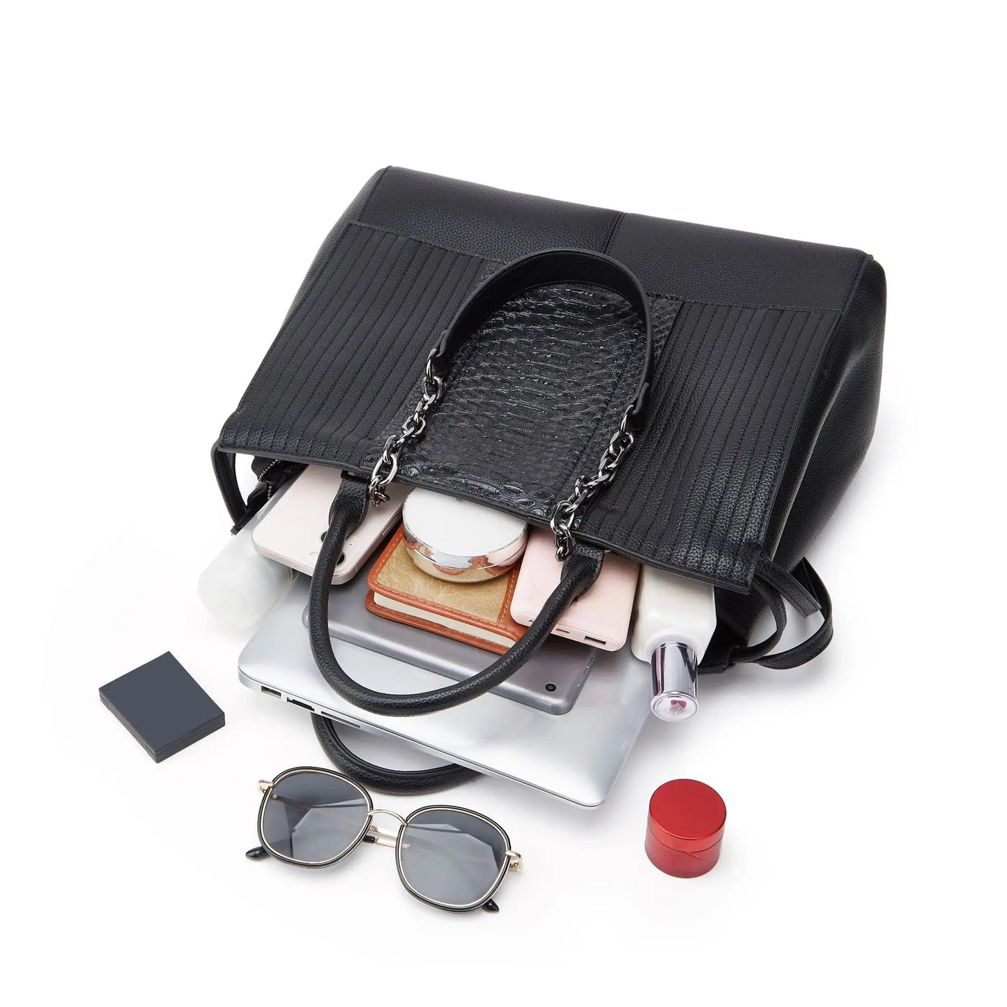 Luxury chain shoulder bag womens large capacity tote bag crocodile pattern satchel purse