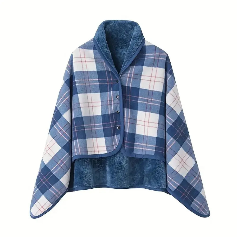 Throw Blankets Plaid Blanket Wearable Blanket Thicken Soft Home Shawl with Button Polyester Flannel Blanket Travel