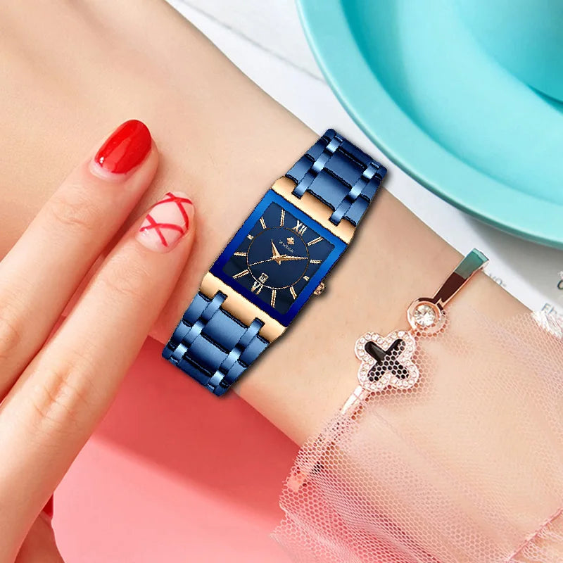 Relogio Feminino 2024 WWOOR New Women Watches Top Brand Luxury Blue Women's Bracelet Square Watch Ladies Dress Quartz WristWatch