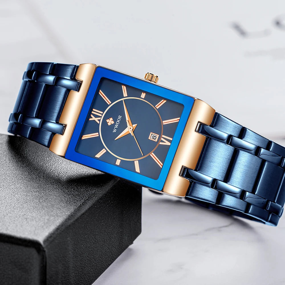 Relogio Feminino 2024 WWOOR New Women Watches Top Brand Luxury Blue Women's Bracelet Square Watch Ladies Dress Quartz WristWatch