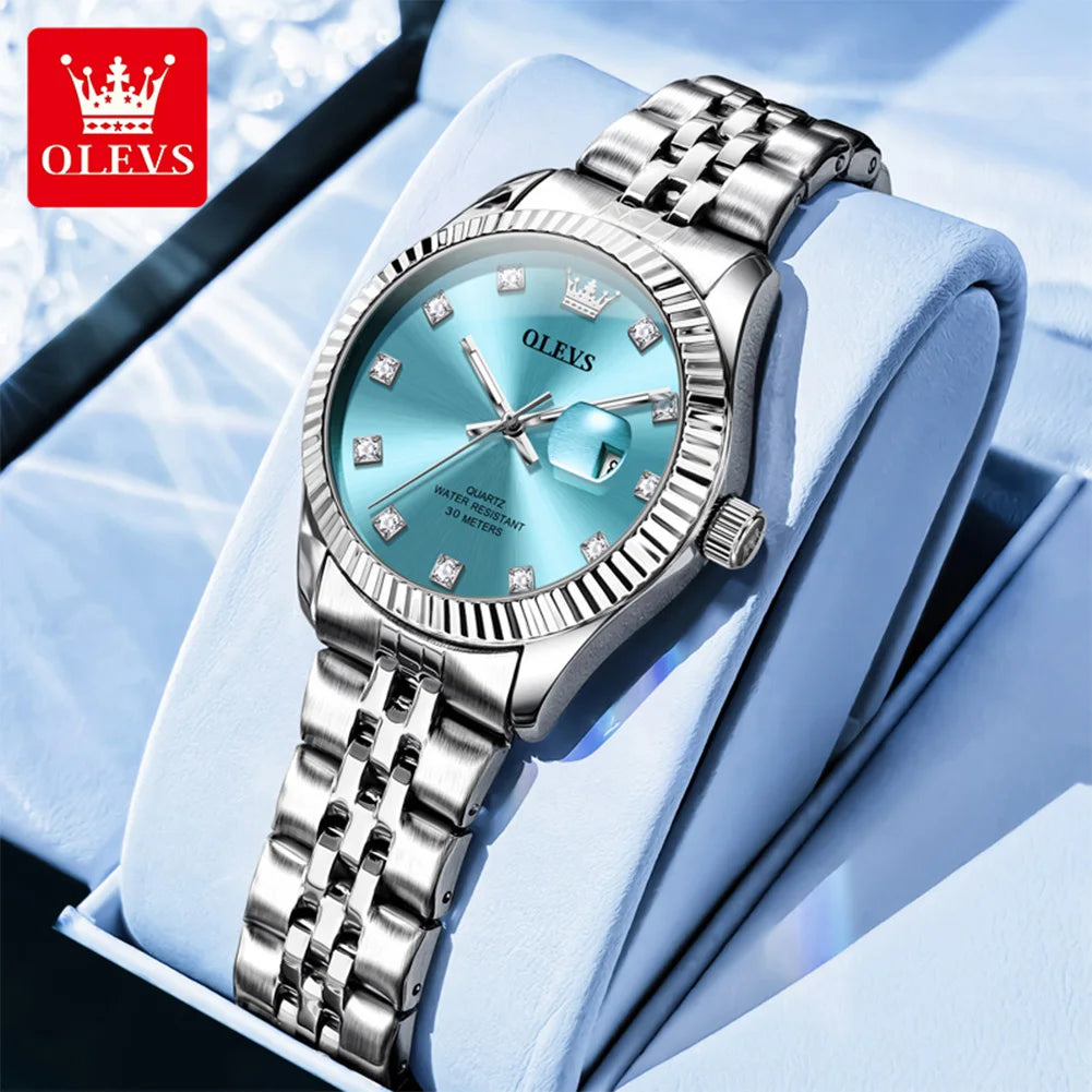 OLEVS 3705 Watches for Women Luxury Top Brand Original Quartz Woman Watch Calendar Waterproof Diamond Dial Elegant Ladies Watch