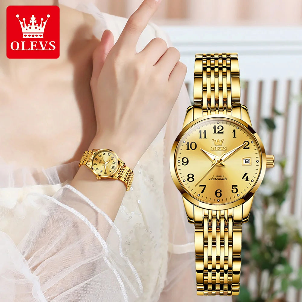 OLEVS 6666 Woman Watch Fashion Simple Digital Scale Ladies Watch Stainless Steel Waterproof Automatic Mechanical Watch for Women