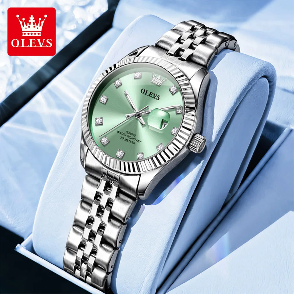 OLEVS 3705 Watches for Women Luxury Top Brand Original Quartz Woman Watch Calendar Waterproof Diamond Dial Elegant Ladies Watch