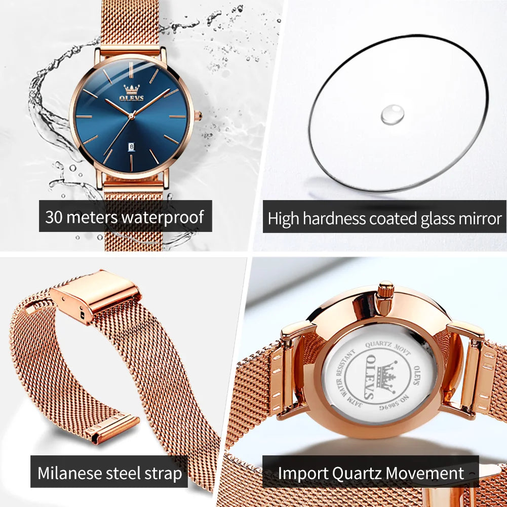 OLEVS 5869 Women Watch Original Brand Simple Mesh Belt Quartz Watch Automatic Date Waterproof Luminous Watches For Women Box