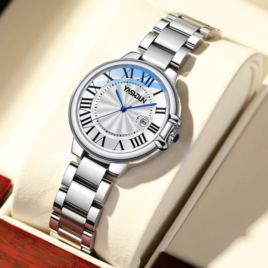 YASHIDUN ladies' watches are fashionable and elegant quartz watches with solid steel straps