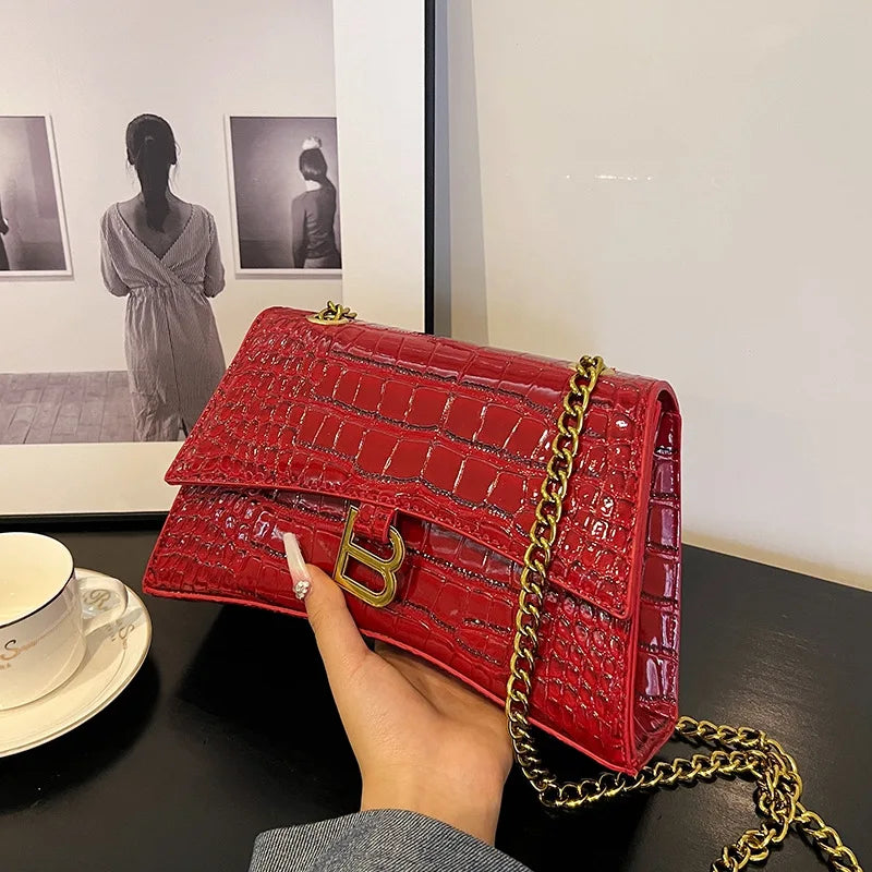 Solid Color Crossbody Bag 2025 for Women, Casual Crocodile Pattern Shoulder Purse, Lightweight Hourglass Bag for Daily Use