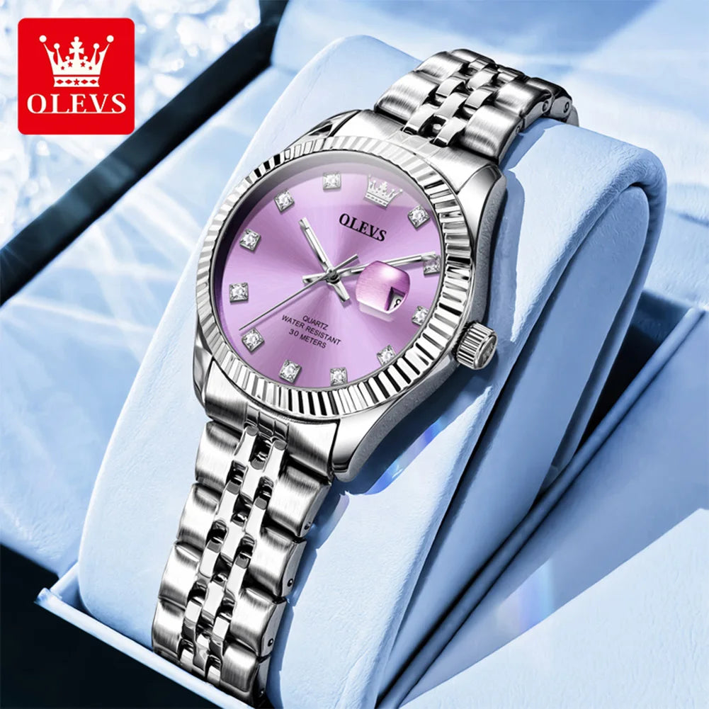 OLEVS 3705 Watches for Women Luxury Top Brand Original Quartz Woman Watch Calendar Waterproof Diamond Dial Elegant Ladies Watch