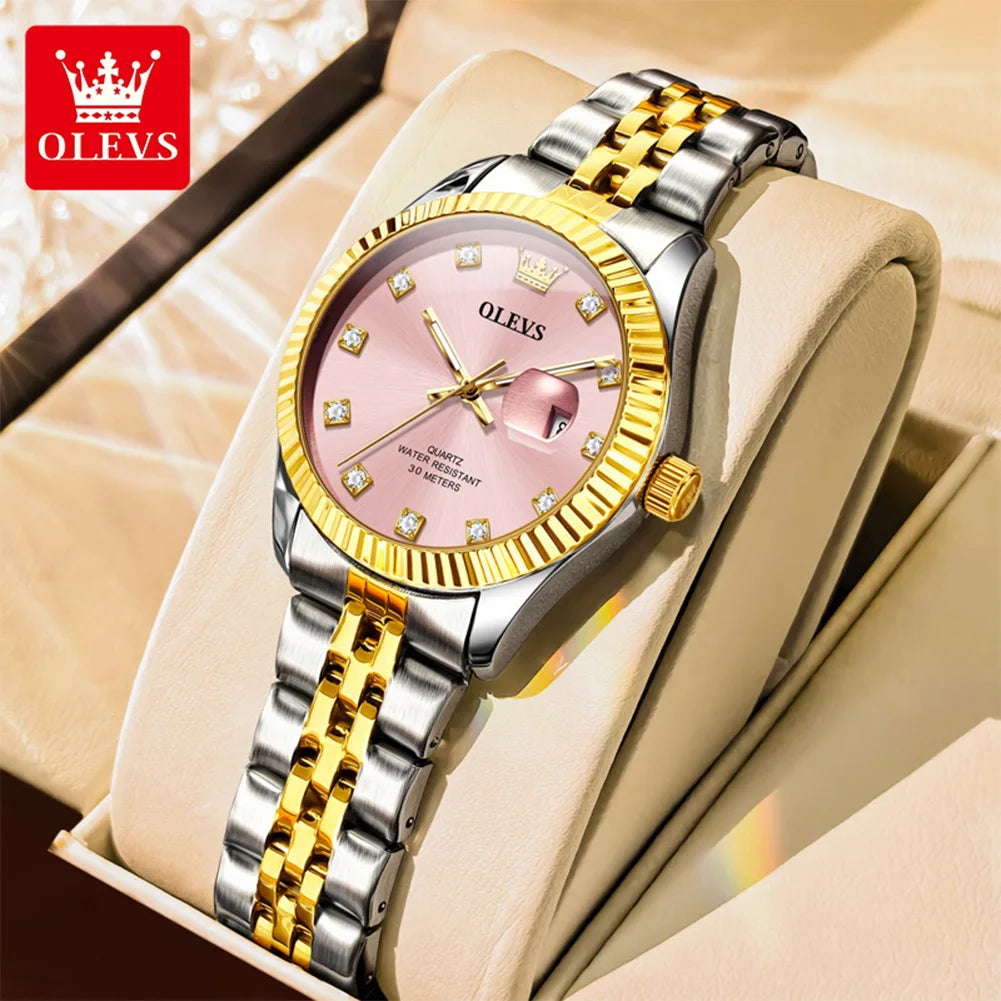OLEVS 3705 Watches for Women Luxury Top Brand Original Quartz Woman Watch Calendar Waterproof Diamond Dial Elegant Ladies Watch