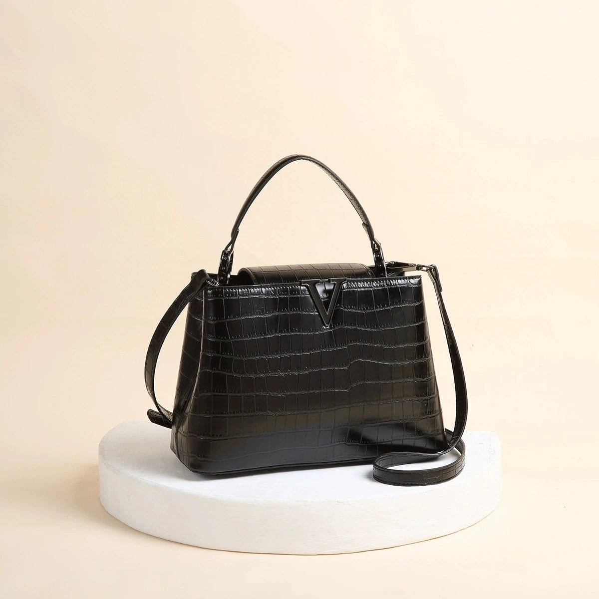 New Bright Leather Stone Pattern Women's Handbag Fashion Shoulder Messenger Bag Crocodile Pattern Portable Shell Bags 2025