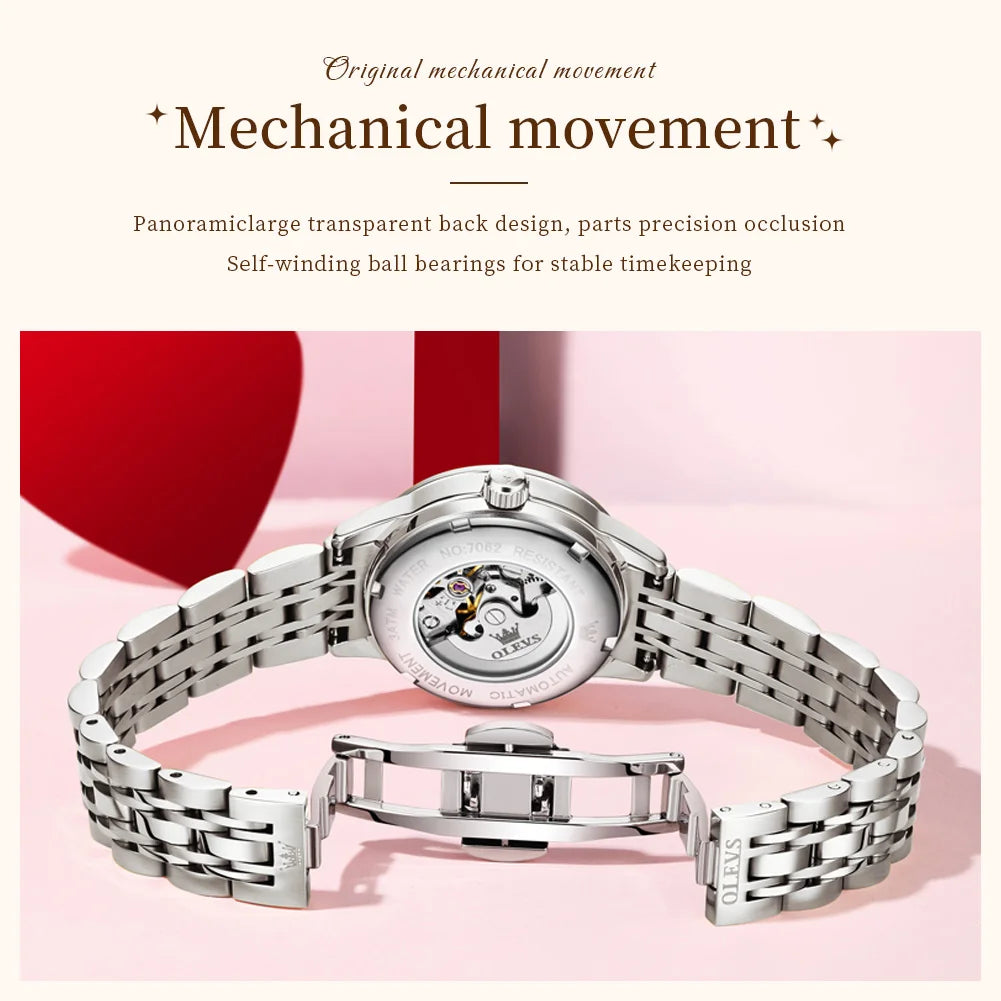 OLEVS 7062 Woman Watch Elegant Stainless Steel Waterproof Date Automatic Watch for Women Original Luxury Mechanical Wristwatches
