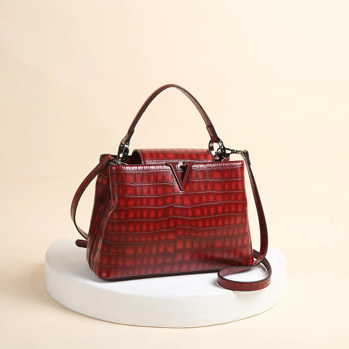 New Bright Leather Stone Pattern Women's Handbag Fashion Shoulder Messenger Bag Crocodile Pattern Portable Shell Bags 2025