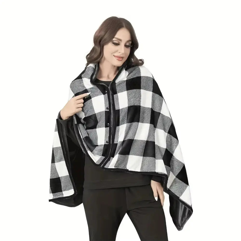Throw Blankets Plaid Blanket Wearable Blanket Thicken Soft Home Shawl with Button Polyester Flannel Blanket Travel