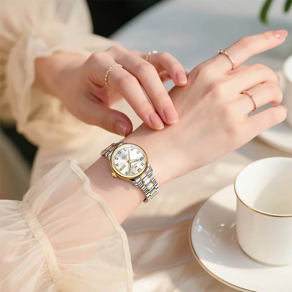 OLEVS Luxury Watch for Woman Ladies Elegant Automatic Mechanical  Watch Waterproof Luminous Date Stainless Steel Women's Watches