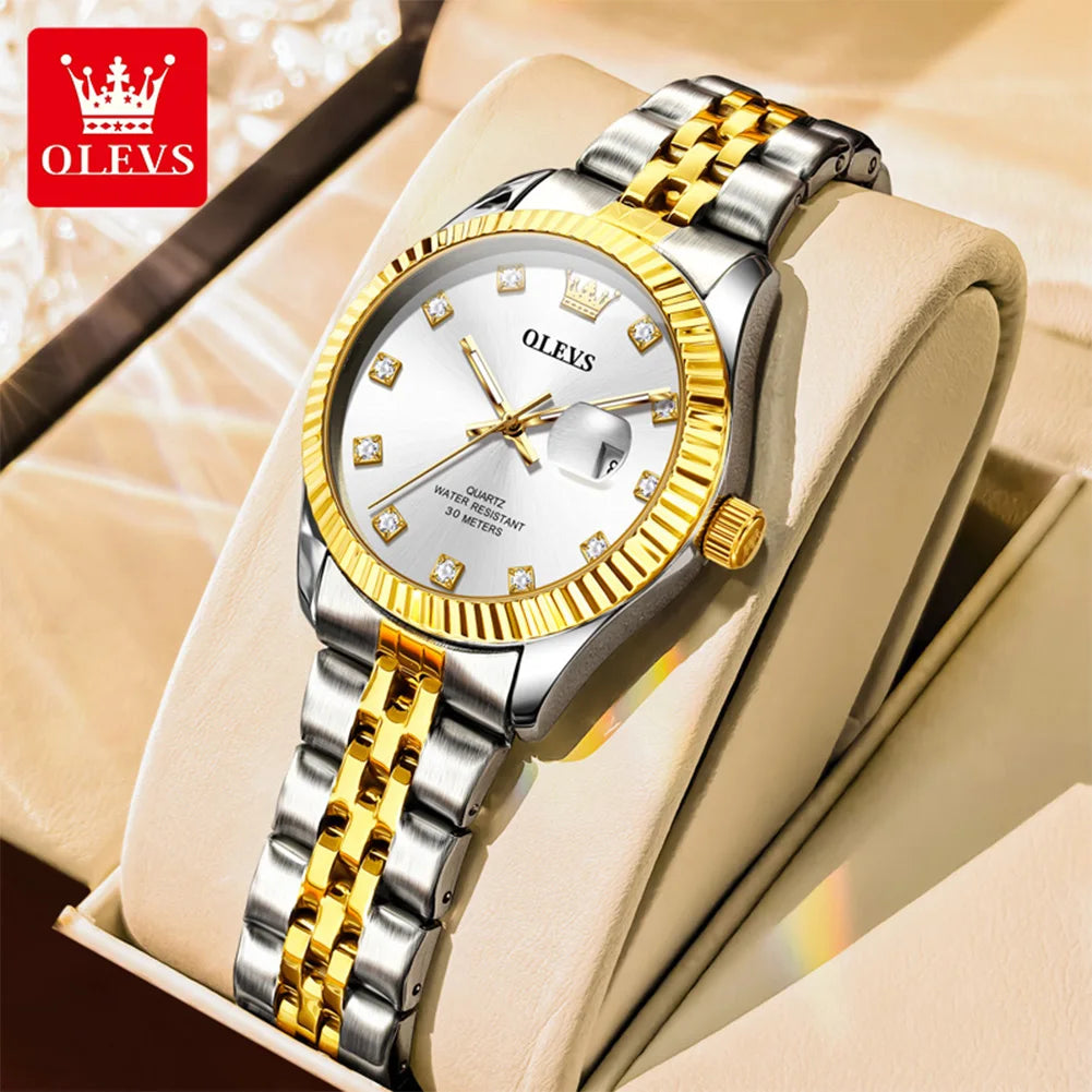 OLEVS 3705 Watches for Women Luxury Top Brand Original Quartz Woman Watch Calendar Waterproof Diamond Dial Elegant Ladies Watch