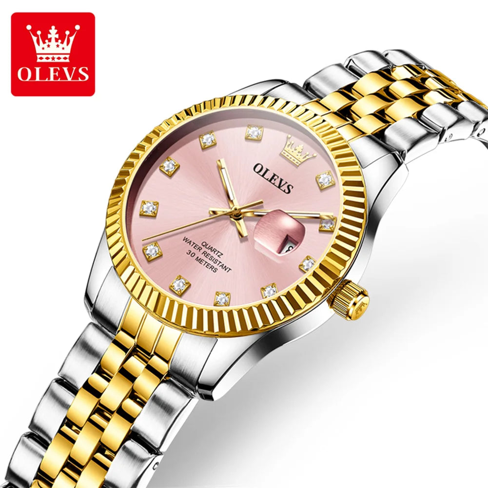 OLEVS 3705 Watches for Women Luxury Top Brand Original Quartz Woman Watch Calendar Waterproof Diamond Dial Elegant Ladies Watch