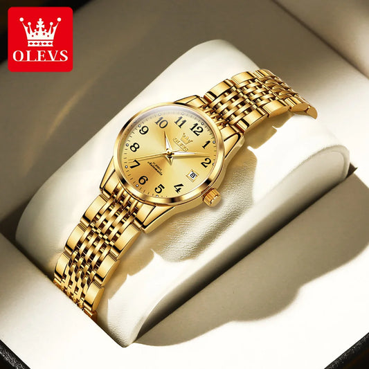 OLEVS 6666 Woman Watch Fashion Simple Digital Scale Ladies Watch Stainless Steel Waterproof Automatic Mechanical Watch for Women