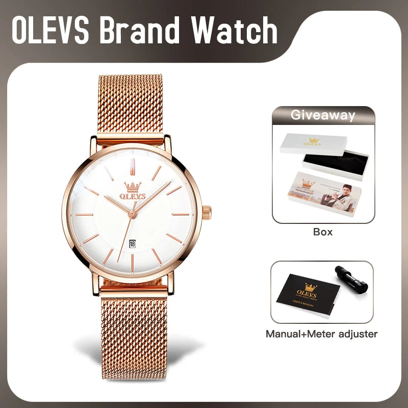 OLEVS 5869 Women Watch Original Brand Simple Mesh Belt Quartz Watch Automatic Date Waterproof Luminous Watches For Women Box