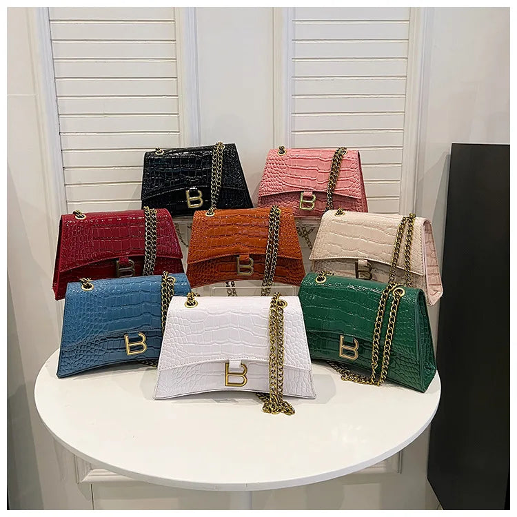 Solid Color Crossbody Bag 2025 for Women, Casual Crocodile Pattern Shoulder Purse, Lightweight Hourglass Bag for Daily Use