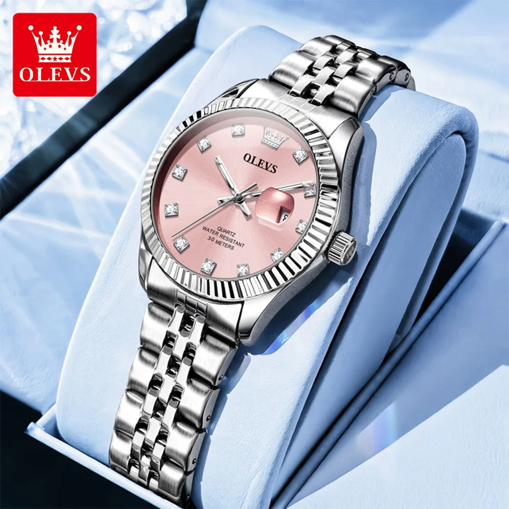 OLEVS 3705 Watches for Women Luxury Top Brand Original Quartz Woman Watch Calendar Waterproof Diamond Dial Elegant Ladies Watch
