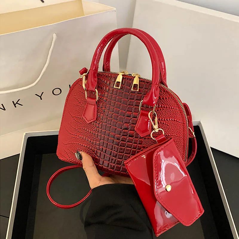 Crocodile Pattern PU Leather Handbag with Handle, Vintage Crossbody Shoulder Bag, Fashionable Small Purse