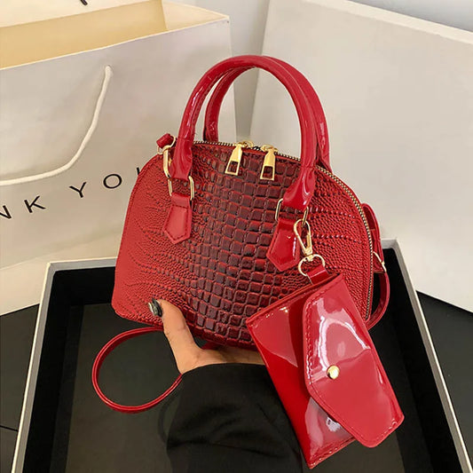 Crocodile Pattern PU Leather Handbag with Handle, Vintage Crossbody Shoulder Bag, Fashionable Small Purse