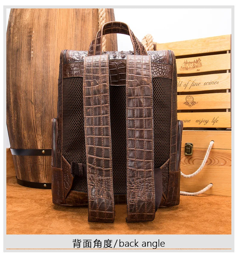 Crocodile Print Men's Leather Backpack Business Computer Backpack Cow Leather Crocodile Pattern Traveling Backpacks