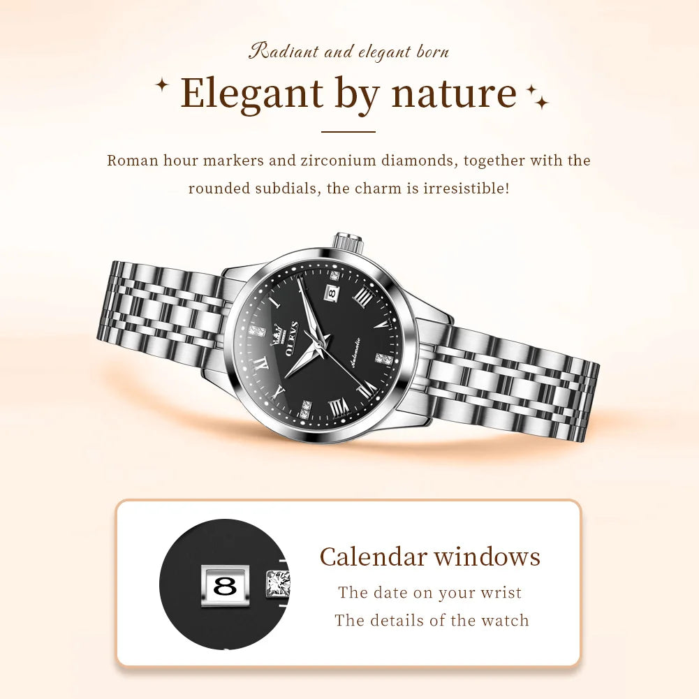 OLEVS 7062 Woman Watch Elegant Stainless Steel Waterproof Date Automatic Watch for Women Original Luxury Mechanical Wristwatches