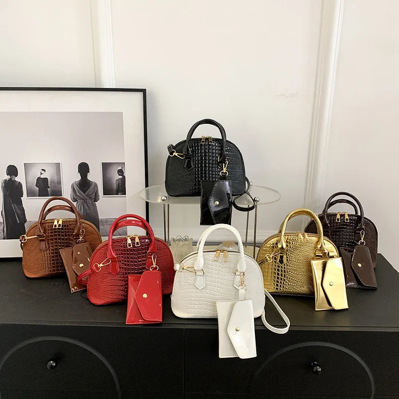 Crocodile Pattern PU Leather Handbag with Handle, Vintage Crossbody Shoulder Bag, Fashionable Small Purse