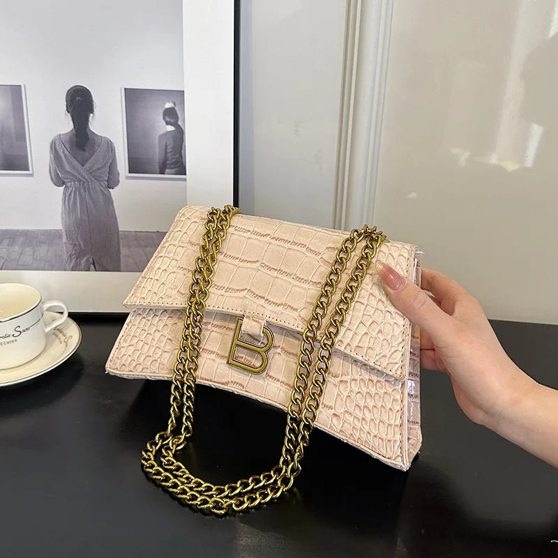 Solid Color Crossbody Bag 2025 for Women, Casual Crocodile Pattern Shoulder Purse, Lightweight Hourglass Bag for Daily Use