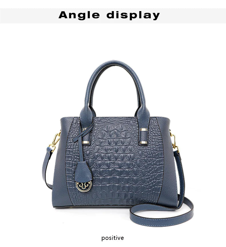 New Crocodile Pattern Women's Handbag Fashionable and Versatile, High Grade, Large Capacity Cowhide Commuter Bag