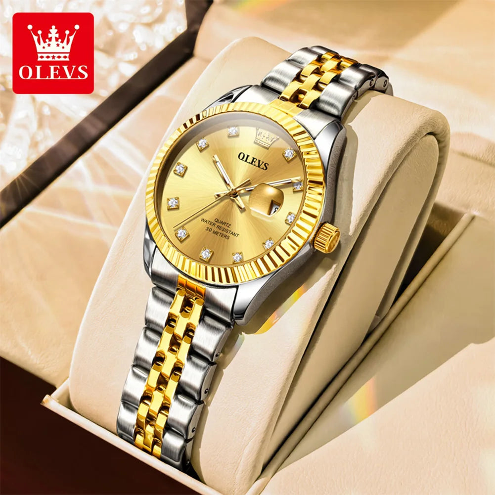 OLEVS 3705 Watches for Women Luxury Top Brand Original Quartz Woman Watch Calendar Waterproof Diamond Dial Elegant Ladies Watch