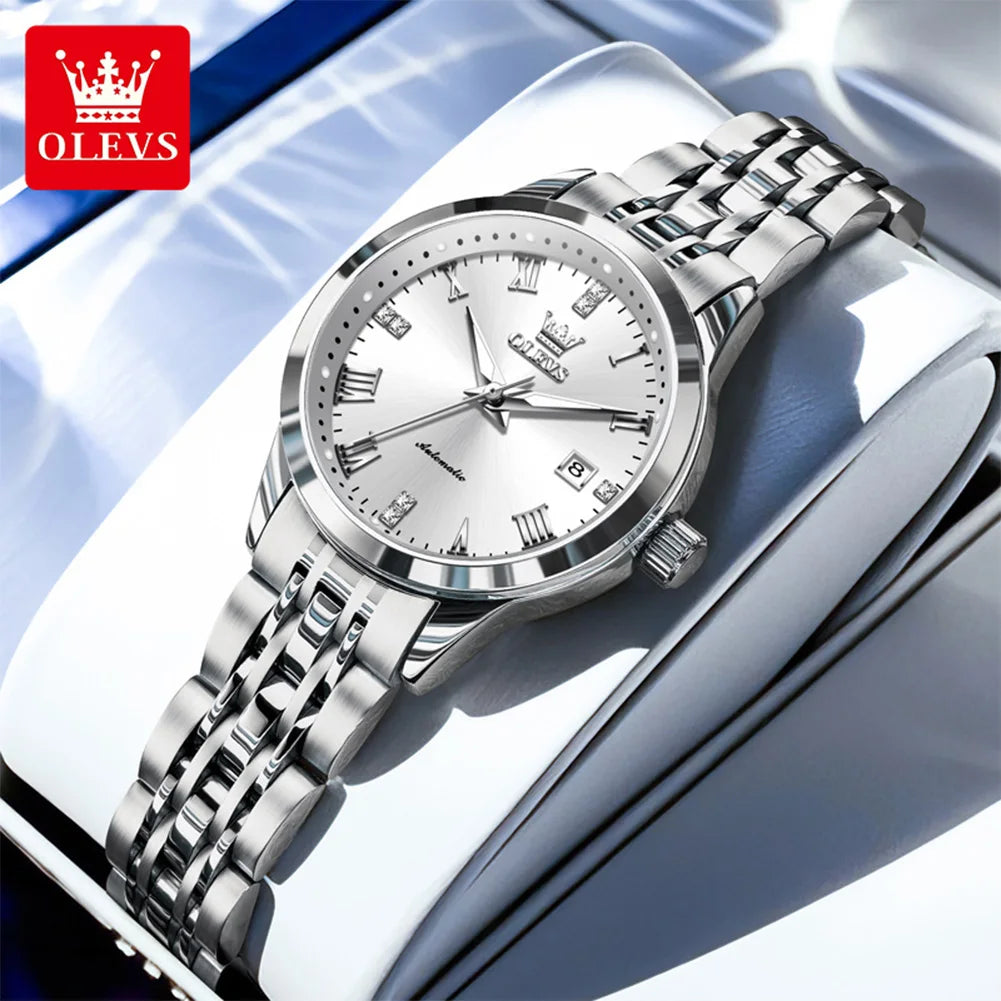 OLEVS 7062 Woman Watch Elegant Stainless Steel Waterproof Date Automatic Watch for Women Original Luxury Mechanical Wristwatches