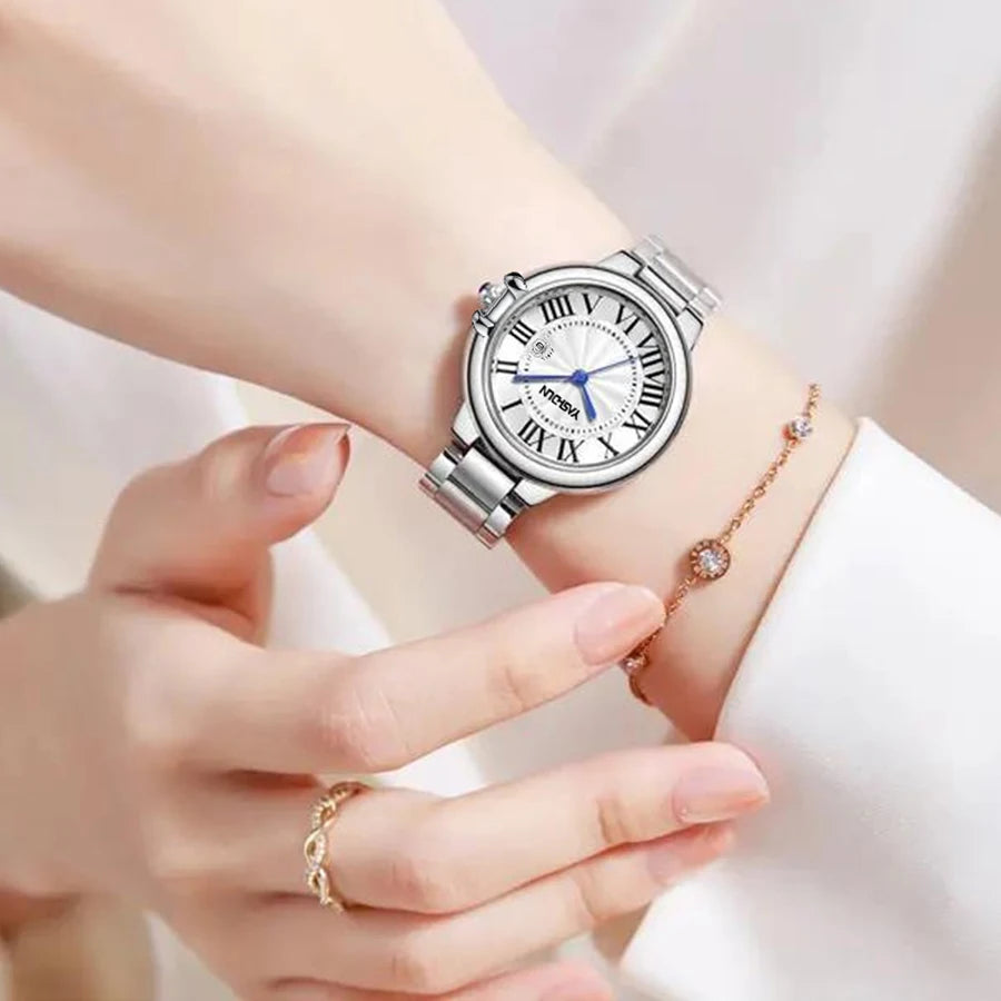 YASHIDUN ladies' watches are fashionable and elegant quartz watches with solid steel straps