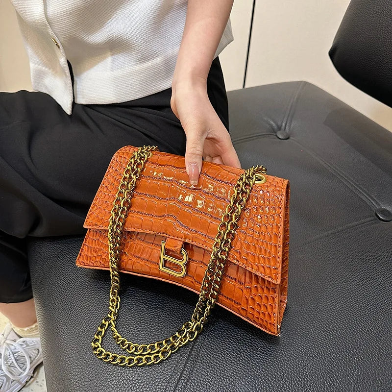 Solid Color Crossbody Bag 2025 for Women, Casual Crocodile Pattern Shoulder Purse, Lightweight Hourglass Bag for Daily Use