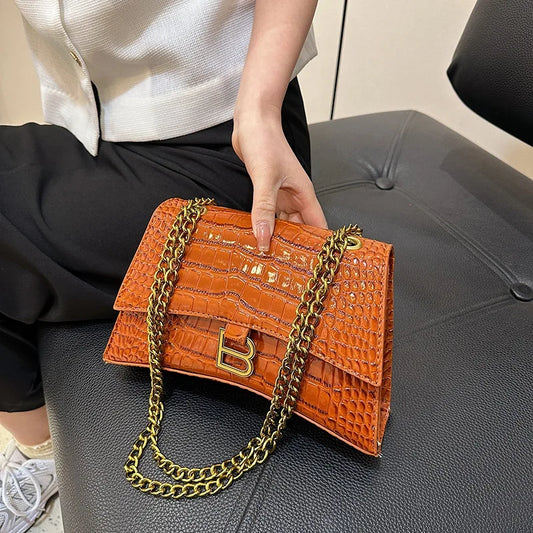 Solid Color Crossbody Bag 2025 for Women, Casual Crocodile Pattern Shoulder Purse, Lightweight Hourglass Bag for Daily Use