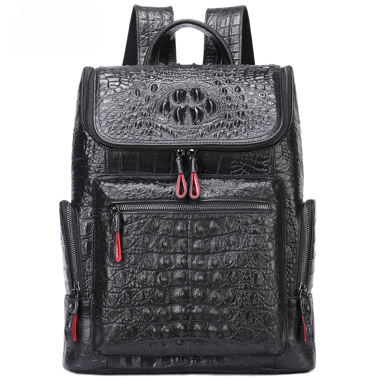 Crocodile Print Men's Leather Backpack Business Computer Backpack Cow Leather Crocodile Pattern Traveling Backpacks