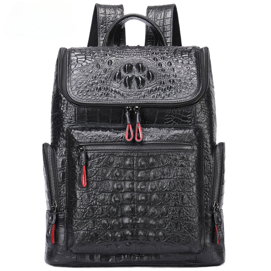 Crocodile Print Men's Leather Backpack Business Computer Backpack Cow Leather Crocodile Pattern Traveling Backpacks