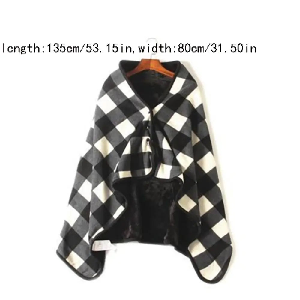 Throw Blankets Plaid Blanket Wearable Blanket Thicken Soft Home Shawl with Button Polyester Flannel Blanket Travel
