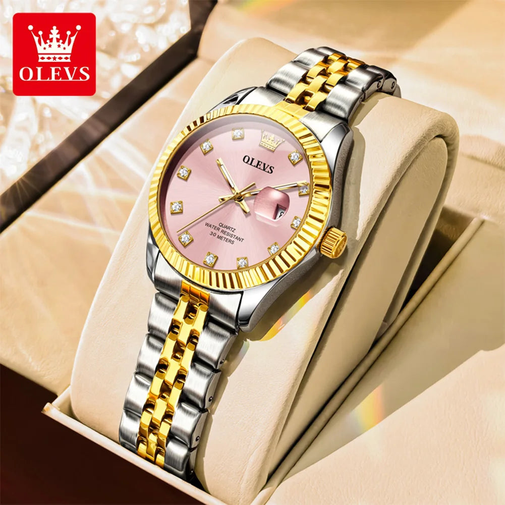 OLEVS 3705 Watches for Women Luxury Top Brand Original Quartz Woman Watch Calendar Waterproof Diamond Dial Elegant Ladies Watch