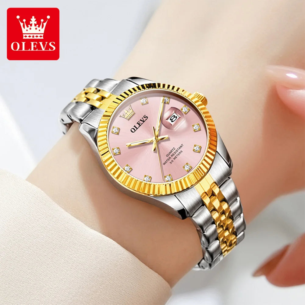 OLEVS 3705 Watches for Women Luxury Top Brand Original Quartz Woman Watch Calendar Waterproof Diamond Dial Elegant Ladies Watch
