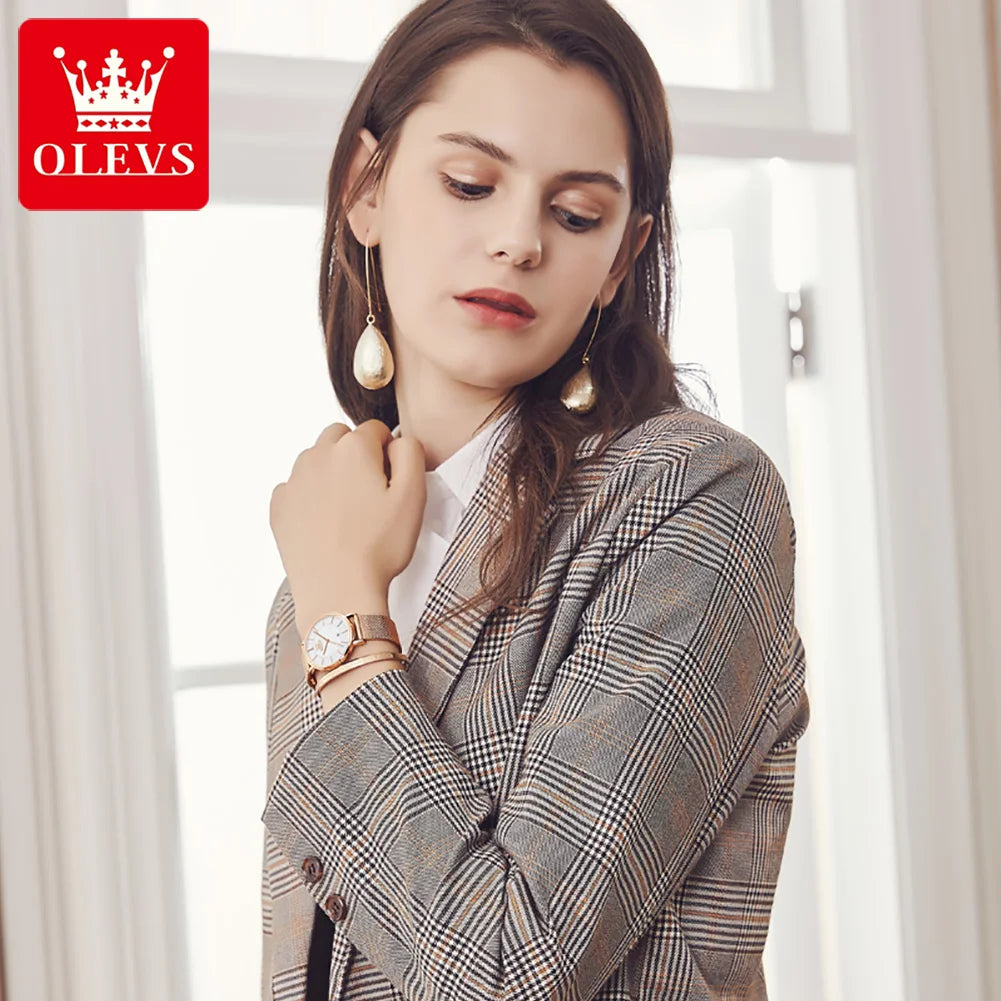 OLEVS 5869 Women Watch Original Brand Simple Mesh Belt Quartz Watch Automatic Date Waterproof Luminous Watches For Women Box