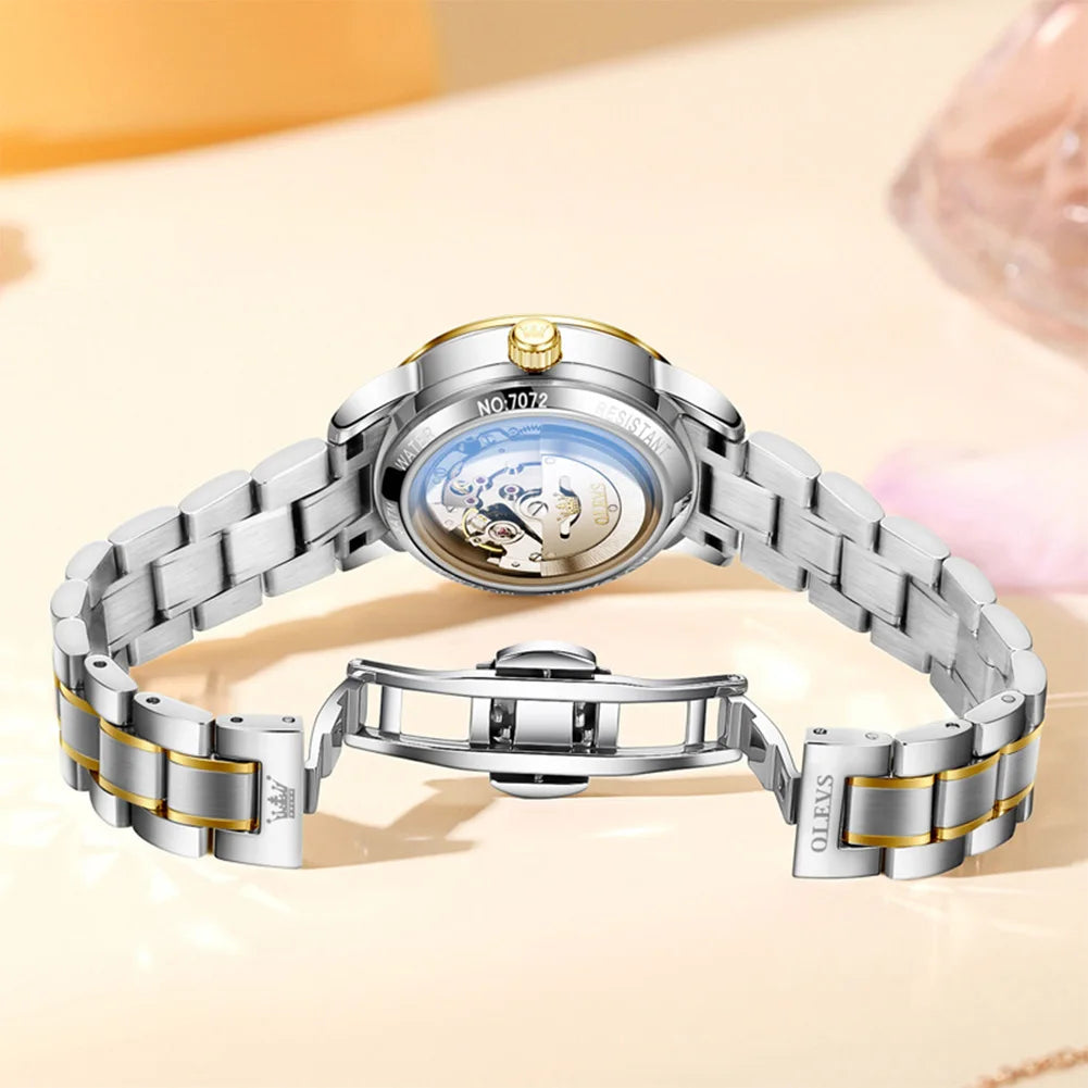 OLEVS Luxury Watch for Woman Ladies Elegant Automatic Mechanical  Watch Waterproof Luminous Date Stainless Steel Women's Watches