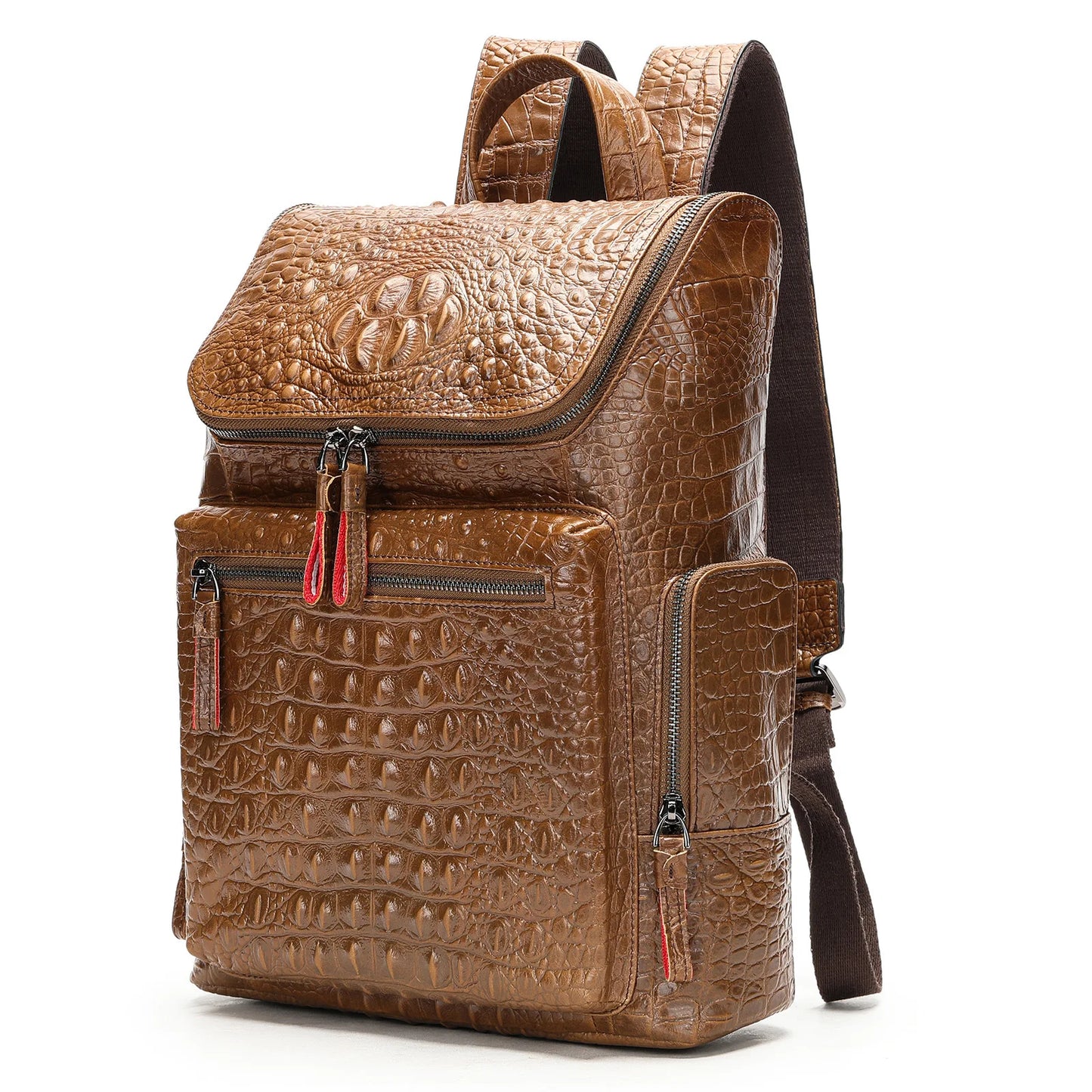 Crocodile Print Men's Leather Backpack Business Computer Backpack Cow Leather Crocodile Pattern Traveling Backpacks