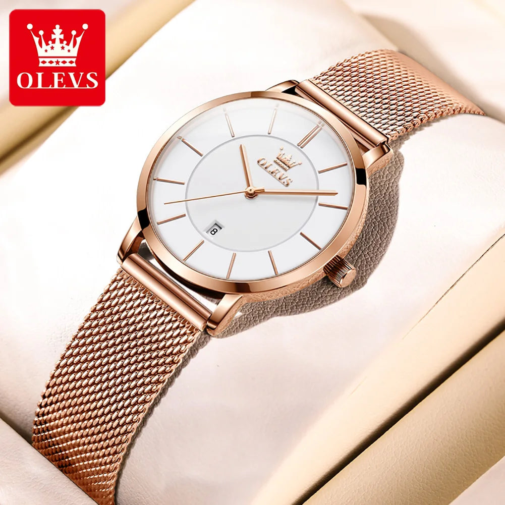 OLEVS 5869 Women Watch Original Brand Simple Mesh Belt Quartz Watch Automatic Date Waterproof Luminous Watches For Women Box