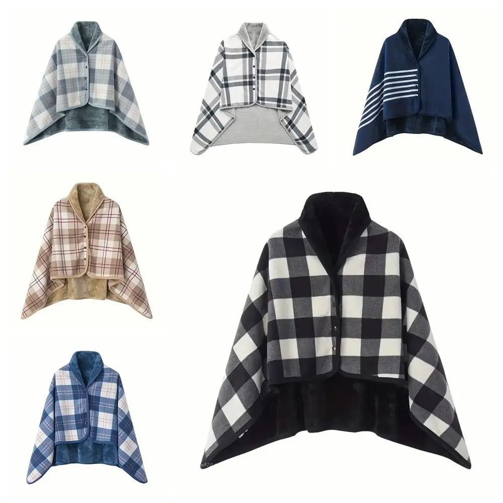 Throw Blankets Plaid Blanket Wearable Blanket Thicken Soft Home Shawl with Button Polyester Flannel Blanket Travel