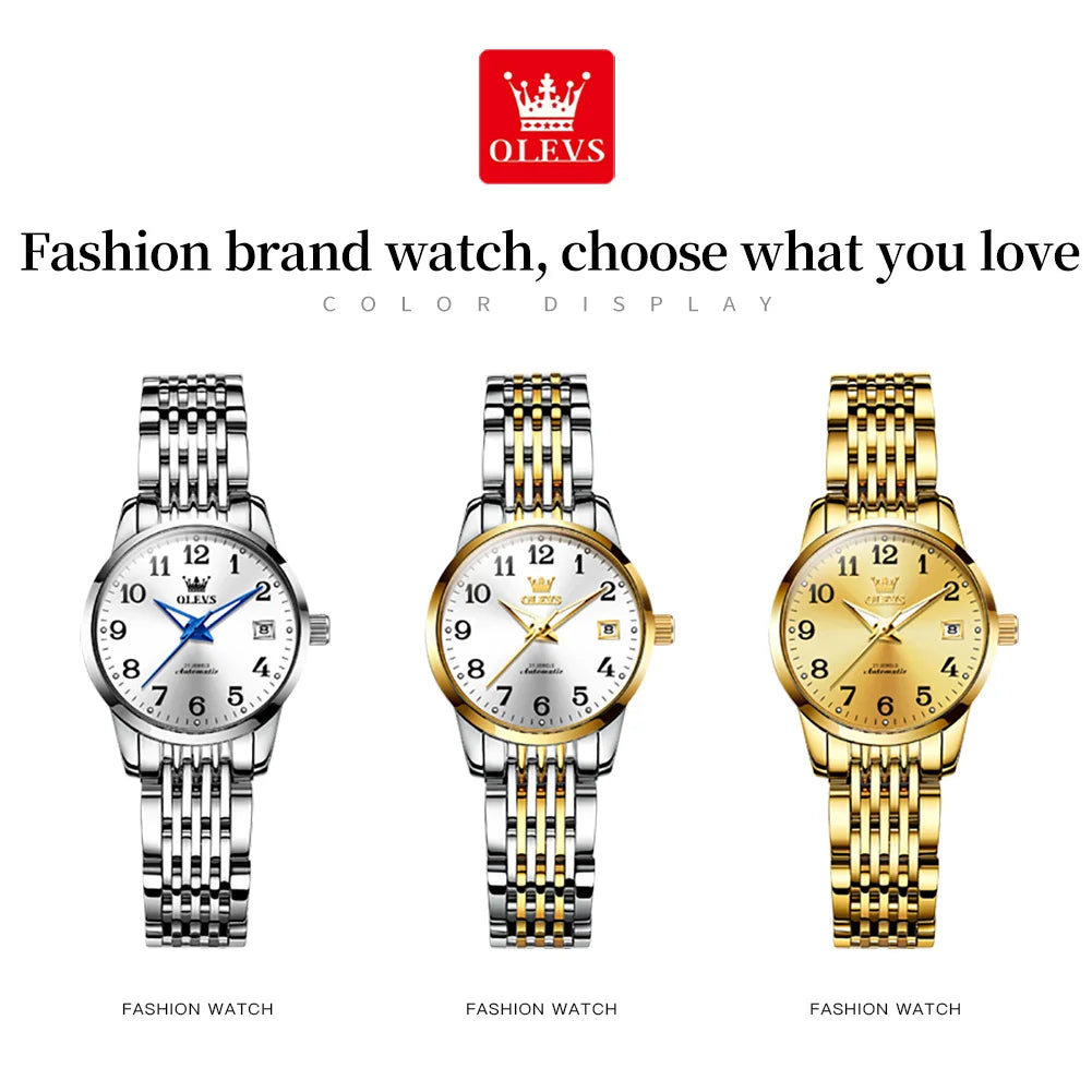 OLEVS 6666 Woman Watch Fashion Simple Digital Scale Ladies Watch Stainless Steel Waterproof Automatic Mechanical Watch for Women