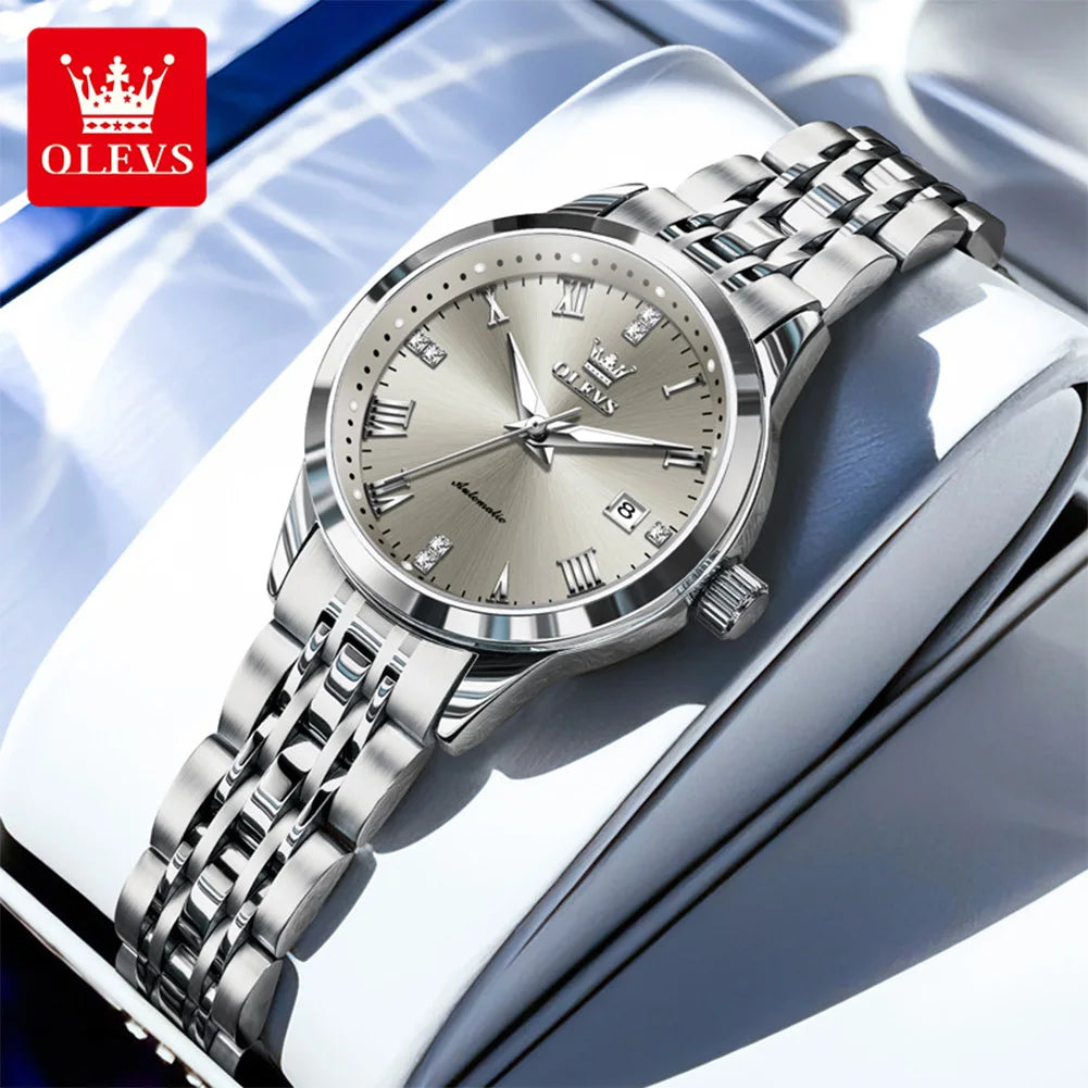 OLEVS 7062 Woman Watch Elegant Stainless Steel Waterproof Date Automatic Watch for Women Original Luxury Mechanical Wristwatches