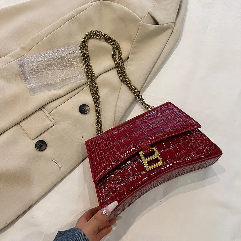 Solid Color Crossbody Bag 2025 for Women, Casual Crocodile Pattern Shoulder Purse, Lightweight Hourglass Bag for Daily Use