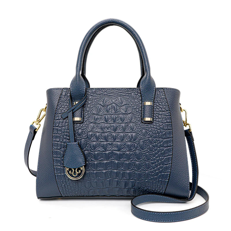New Crocodile Pattern Women's Handbag Fashionable and Versatile, High Grade, Large Capacity Cowhide Commuter Bag