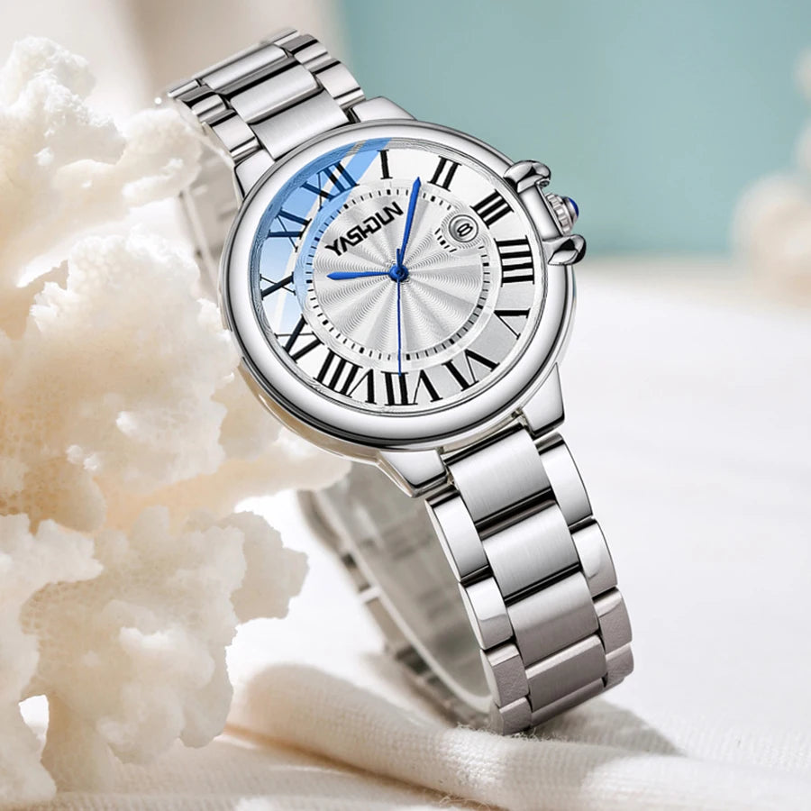 YASHIDUN ladies' watches are fashionable and elegant quartz watches with solid steel straps